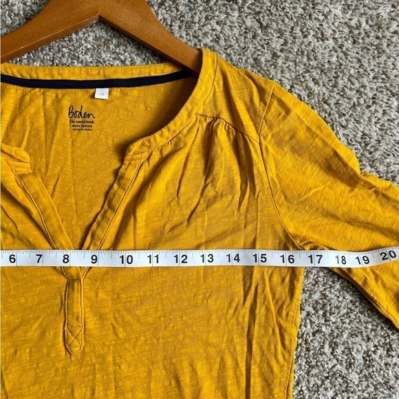 🦋 Boden Textured Mustard Yellow 3/4 Sleeve V-Neck Blouse XS Fall Casual - Picture 5 of 6